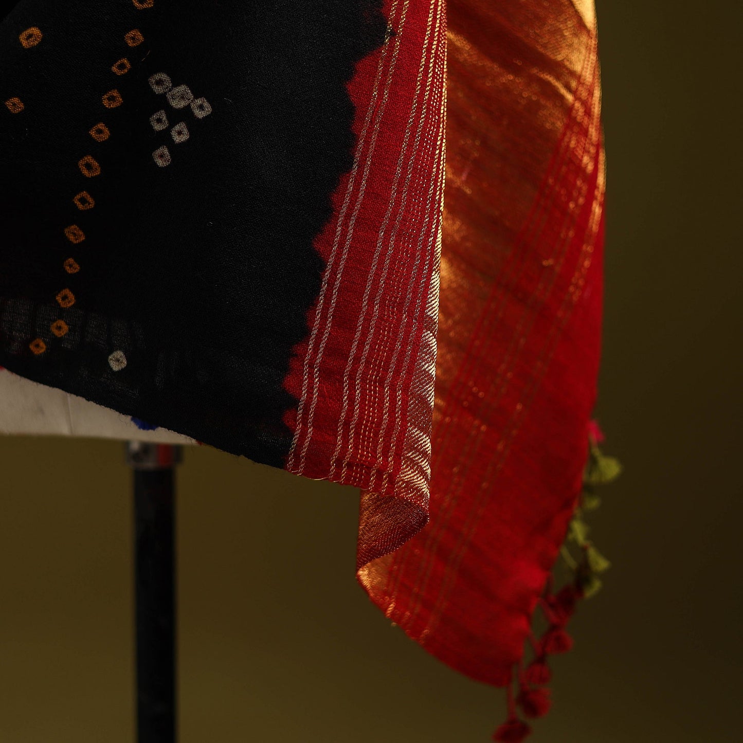 Black - kutch bandhani handwoven merino wool shawl 43