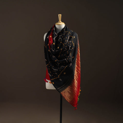 Black - kutch bandhani handwoven merino wool shawl 43