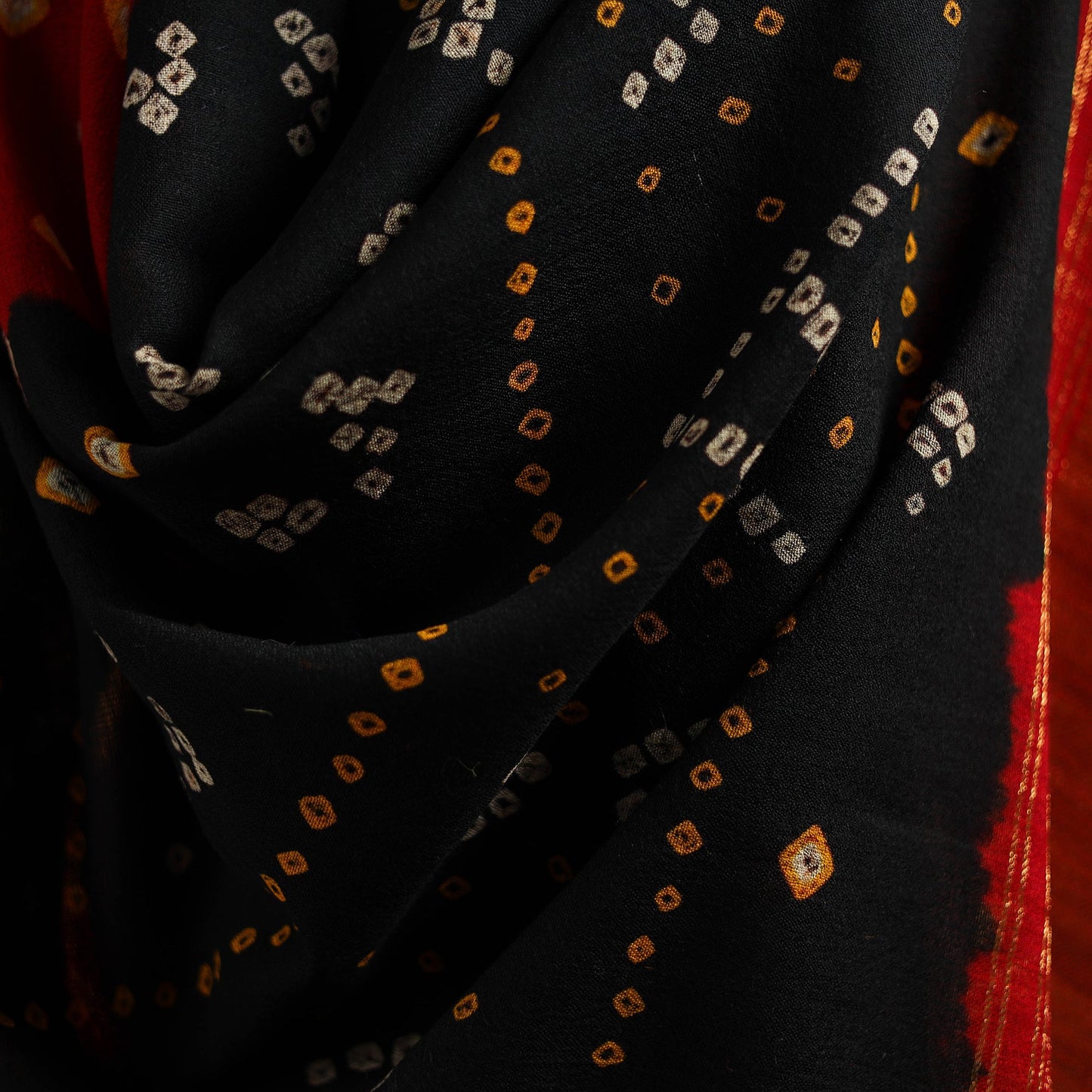 Black - kutch bandhani handwoven merino wool shawl 43