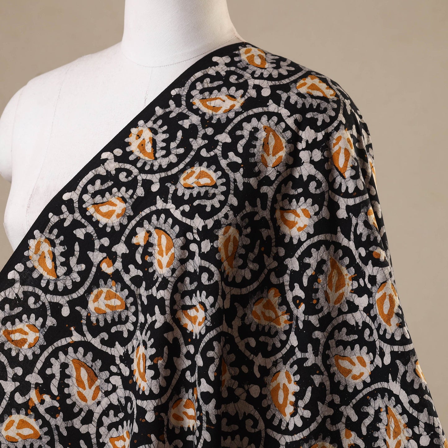 Black - kutch batik cotton fabric 01 - handcrafted