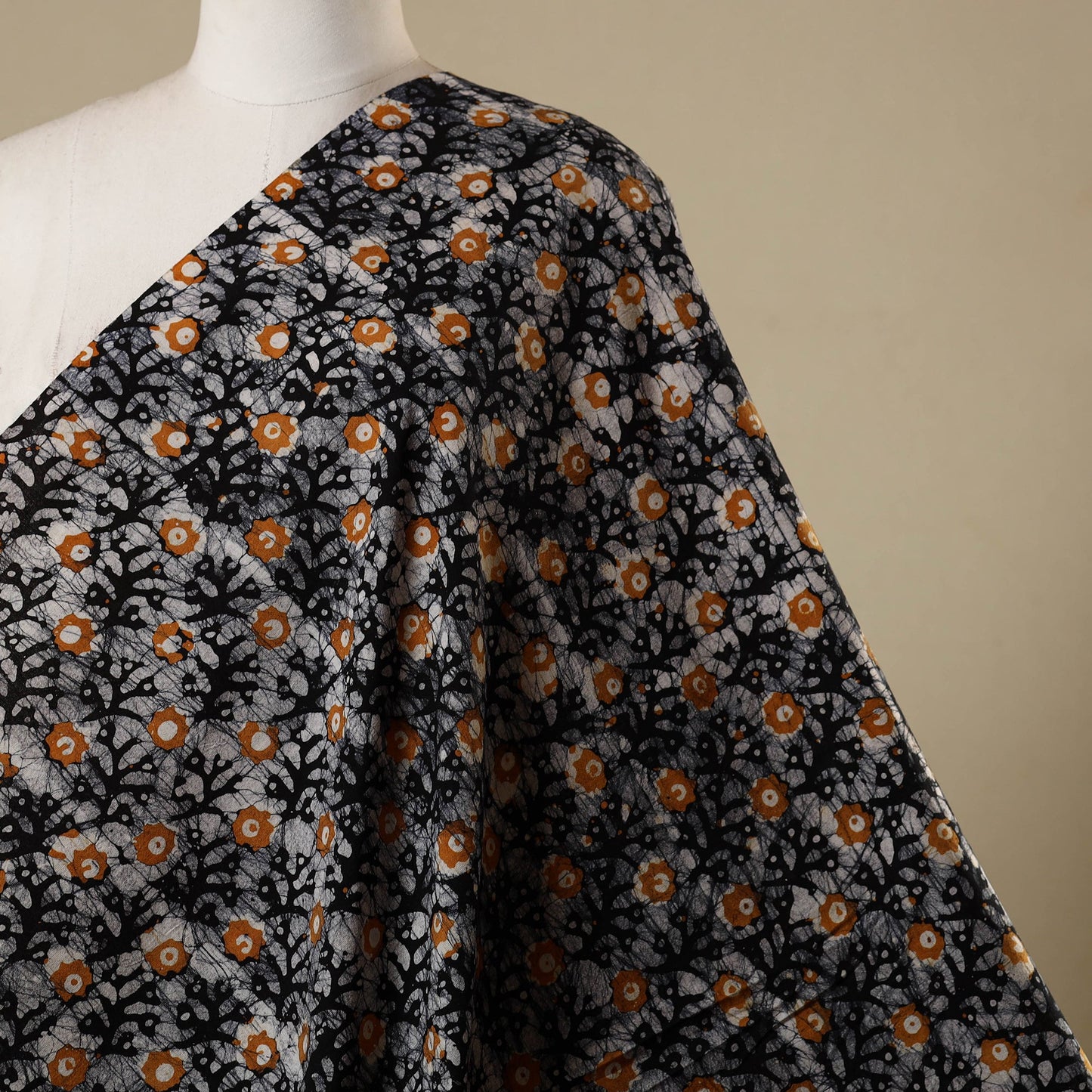 Black - kutch batik cotton fabric 13 - handcrafted