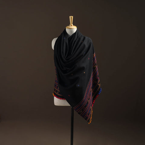 Black - kutch bhujodi handwoven merino wool dhabla shawl 34