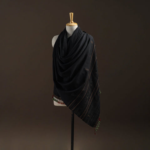 Black - kutch bhujodi handwoven merino wool shawl 16