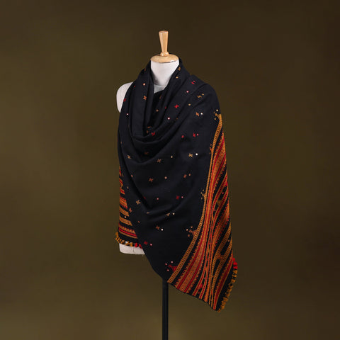 Kutch bhujodi handwoven mirror work acrylic wool shawl 100