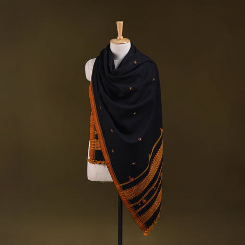 Black - kutch bhujodi handwoven mirror work acrylic wool