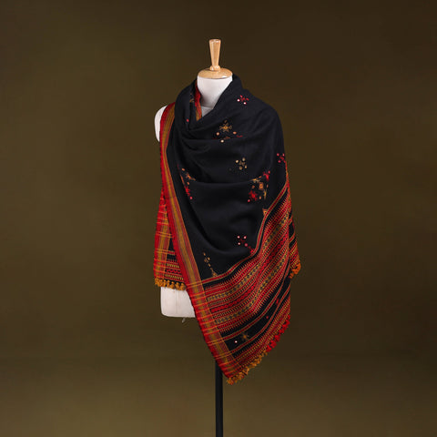 Black - kutch bhujodi handwoven mirror work acrylic wool