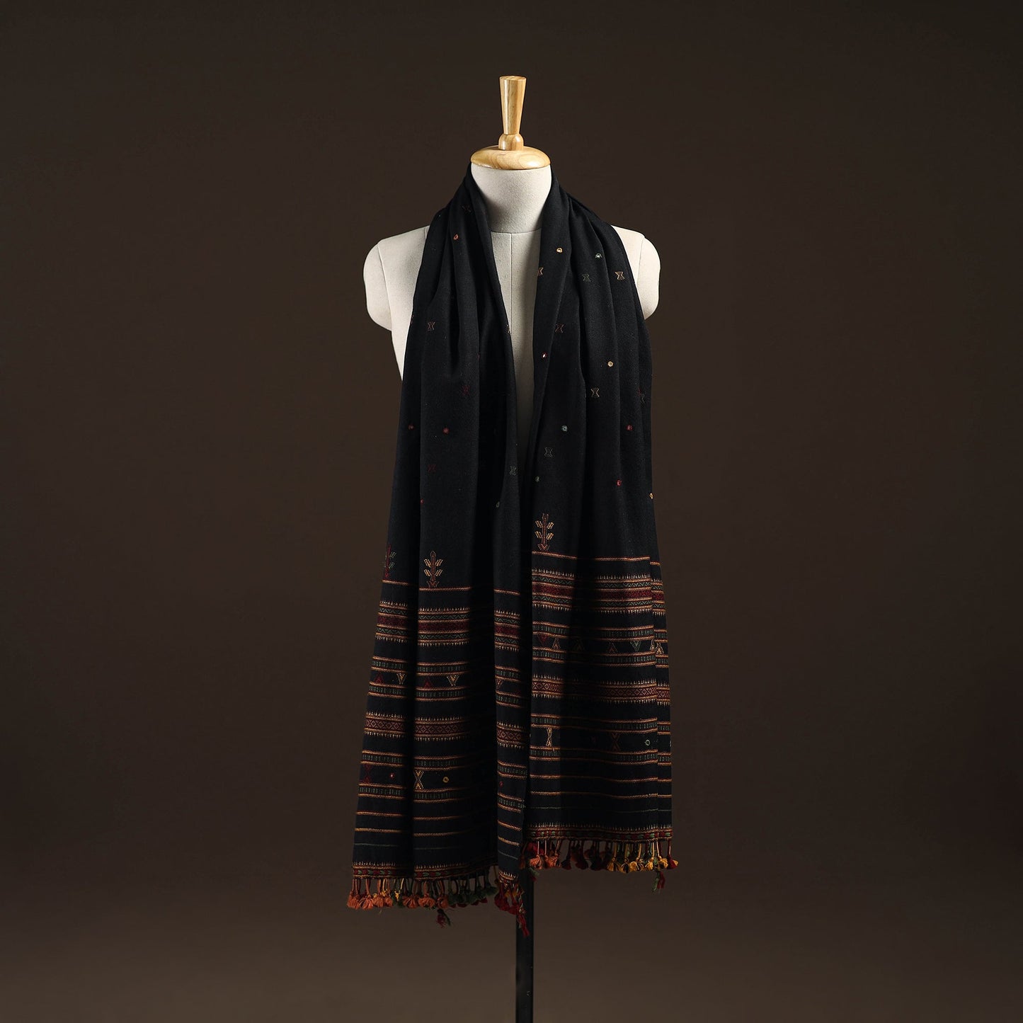 Kutch bhujodi mirror work handwoven merino wool shawl 28