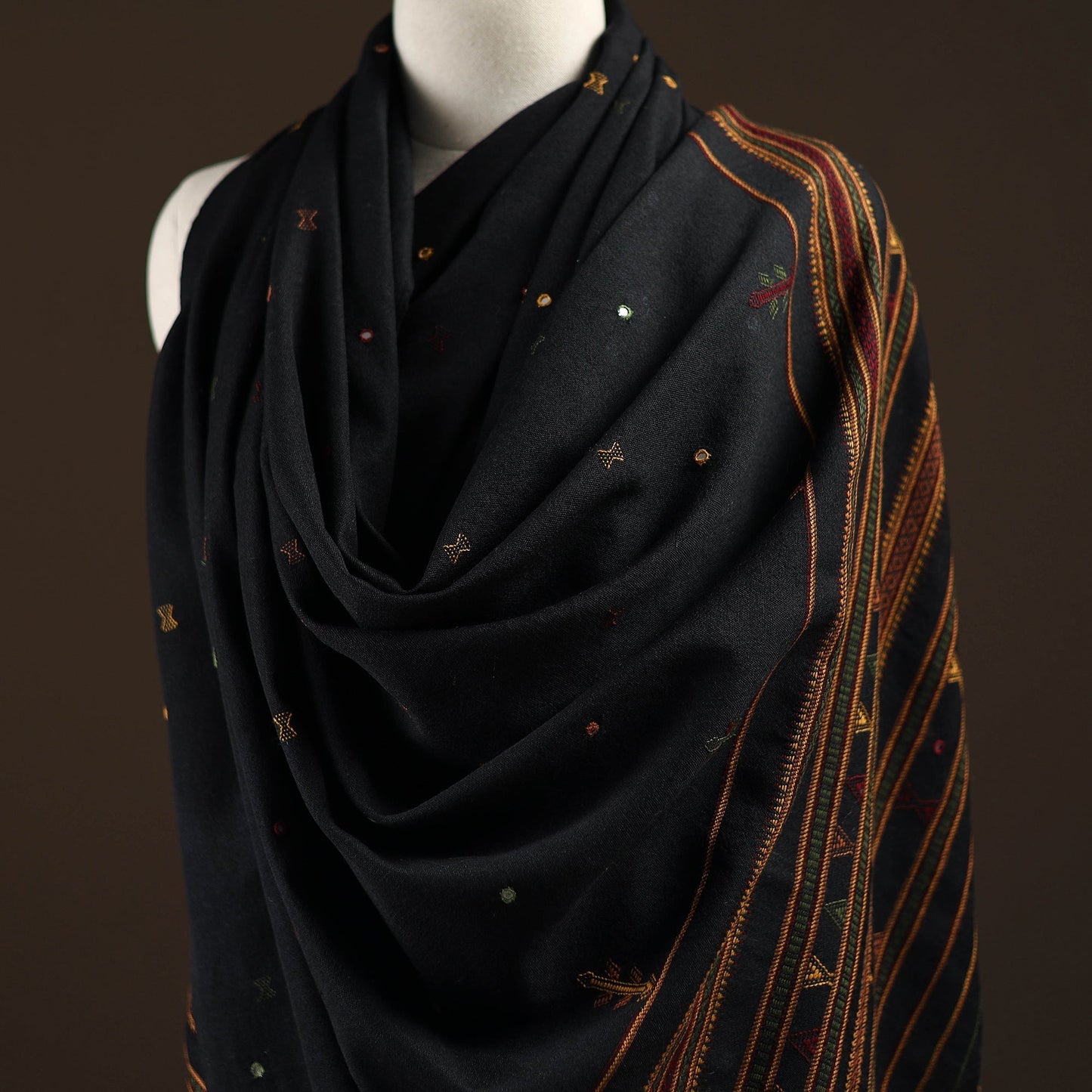 Kutch bhujodi mirror work handwoven merino wool shawl 28