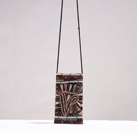 Black Kutch Dhebariya Qatab Embroidery Cotton Sling Mobile Pouch 