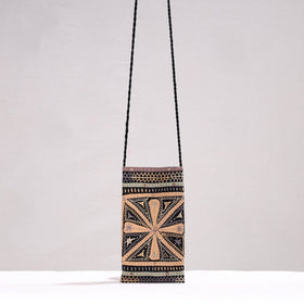 Black Kutch Dhebariya Qatab Embroidery Cotton Sling Mobile Pouch 