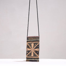 Black Kutch Dhebariya Qatab Embroidery Cotton Sling Mobile Pouch 