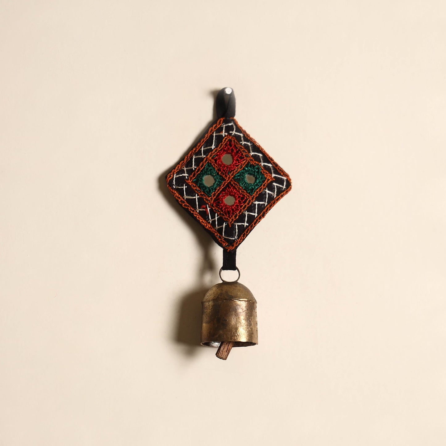 Kutch embroidery copper coated iron bell keychain 08