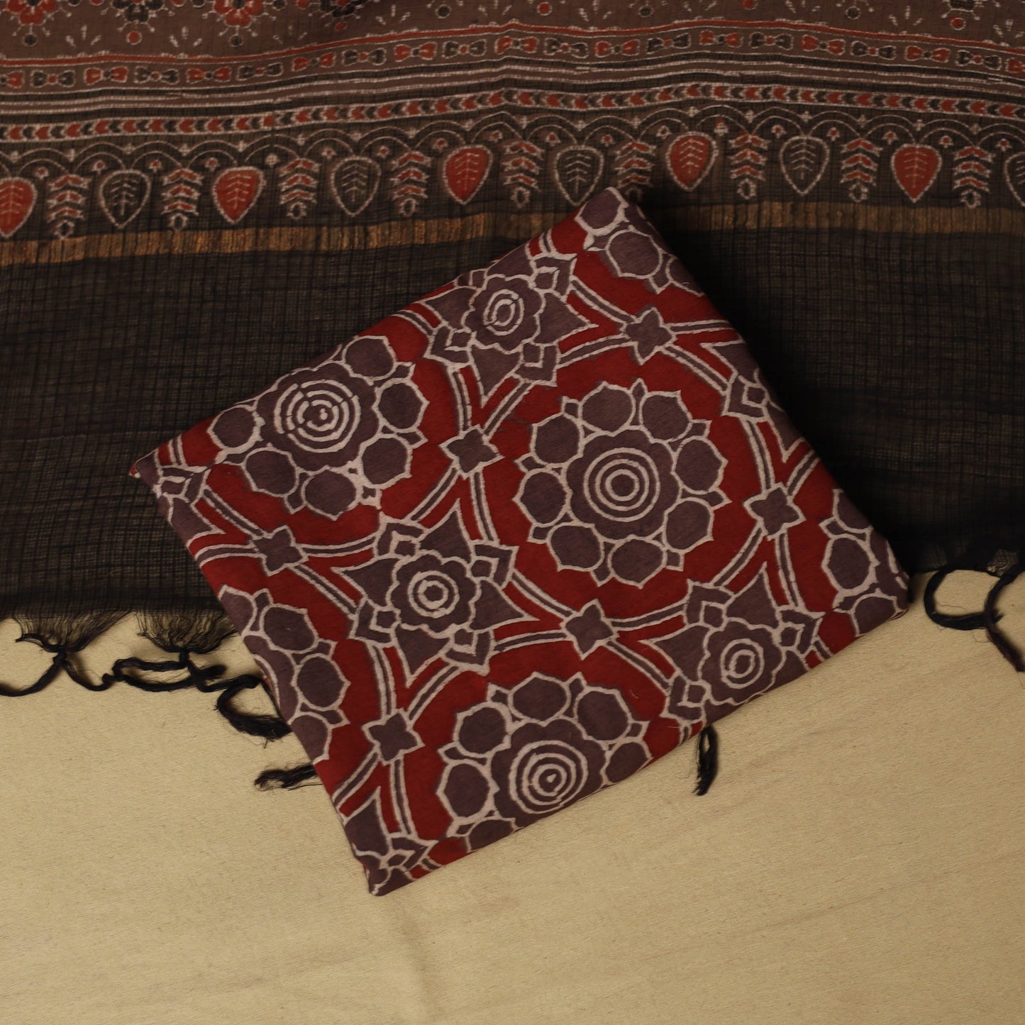 Kutch hand natural dyed 3pc unstitched dress material 05