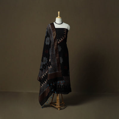 Kutch hand block ajrakh print natural dyed chanderi silk