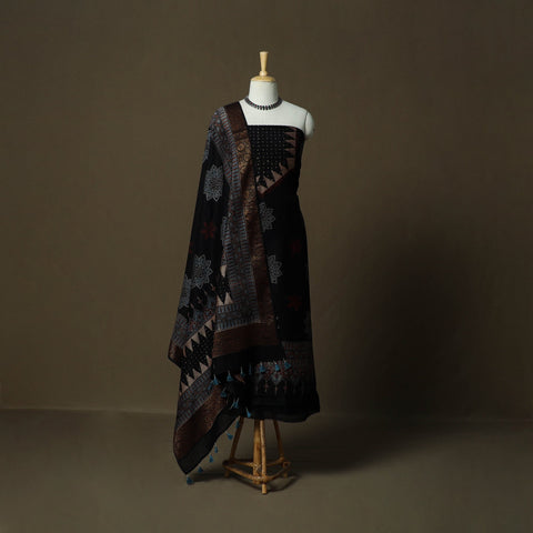 Kutch hand block ajrakh print natural dyed chanderi silk