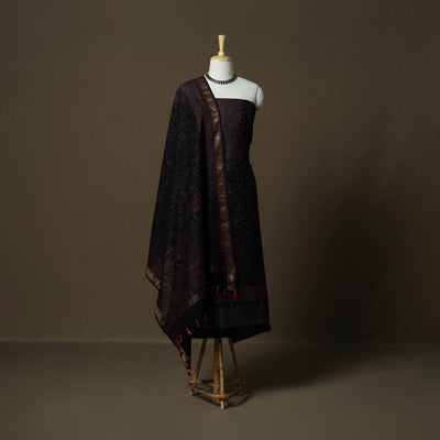 Kutch hand block ajrakh print natural dyed chanderi silk