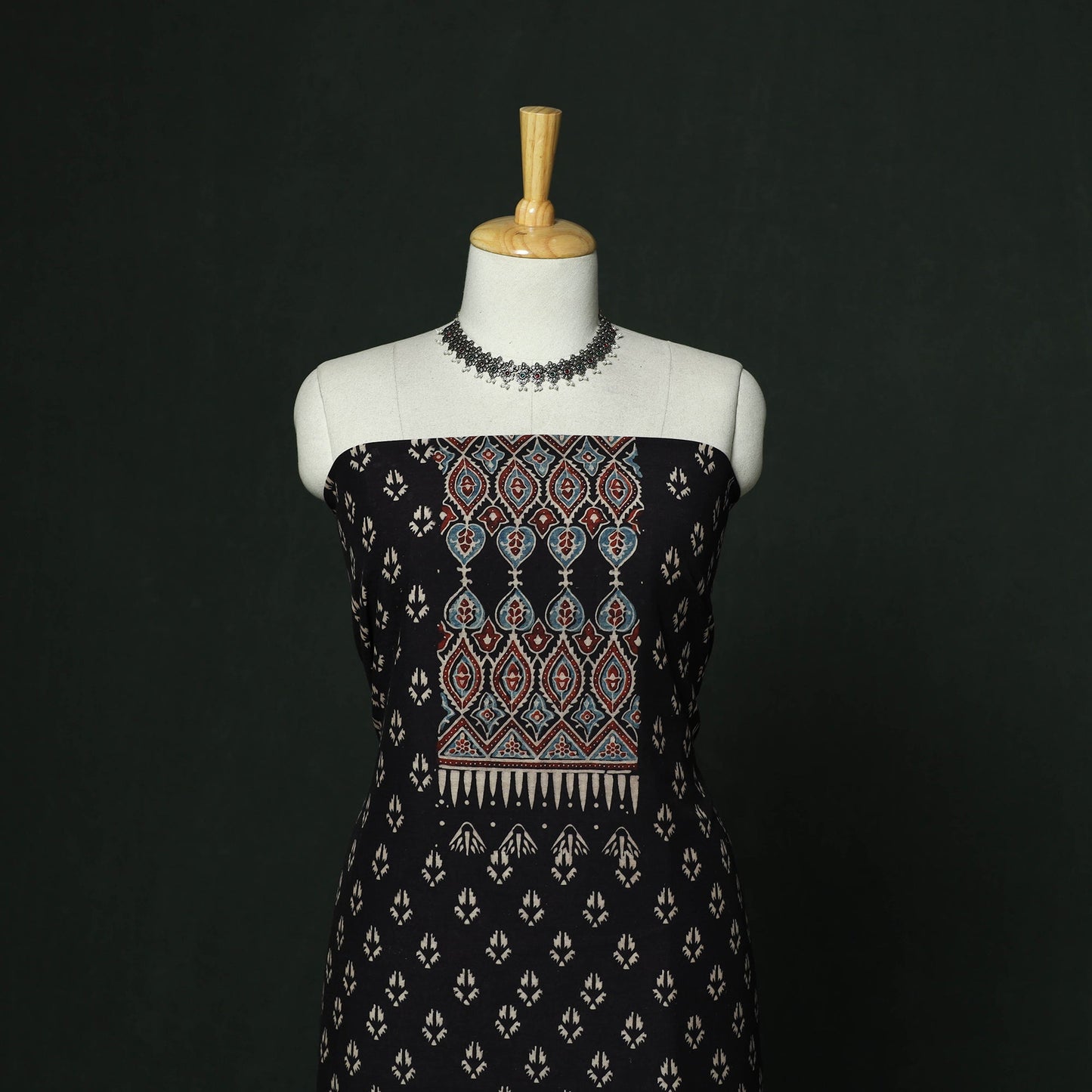 Kutch hand block ajrakh print natural dyed chanderi silk
