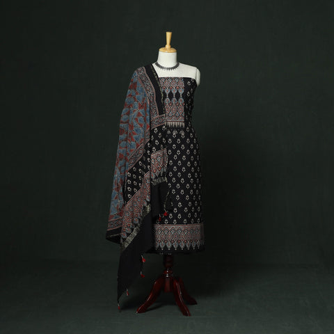 Kutch hand block ajrakh print natural dyed chanderi silk