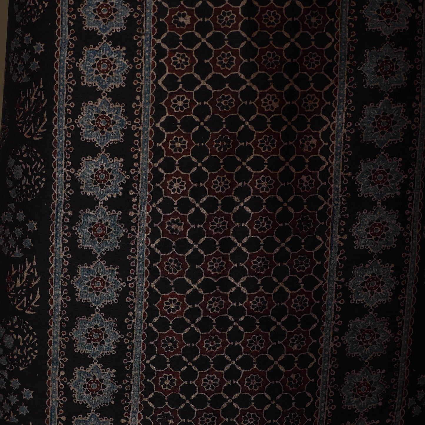 Kutch hand block ajrakh print natural dyed chanderi silk