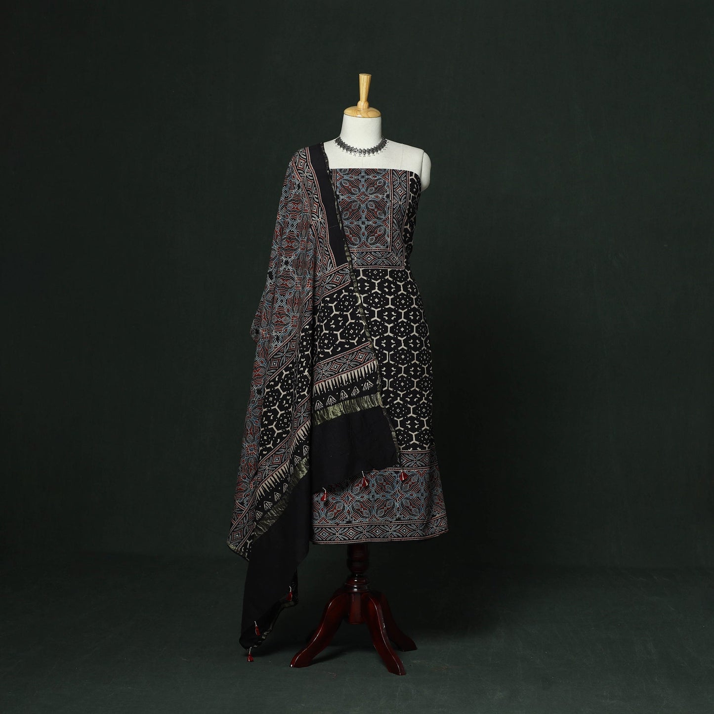 Kutch hand block ajrakh print natural dyed chanderi silk