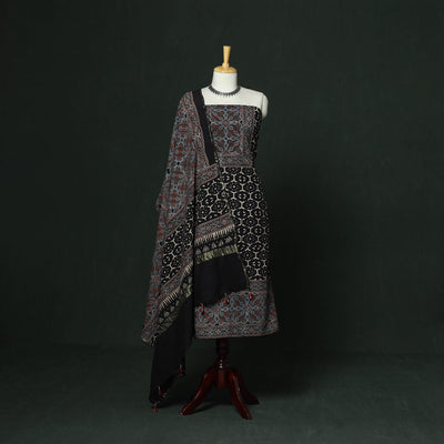 Kutch hand block ajrakh print natural dyed chanderi silk