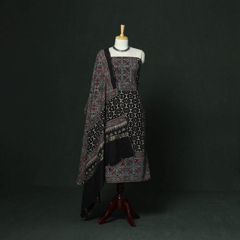 Kutch hand block ajrakh print natural dyed chanderi silk