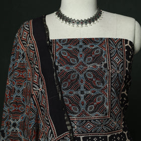 Kutch hand block ajrakh print natural dyed chanderi silk