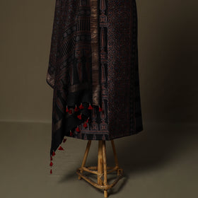 Kutch hand block ajrakh print natural dyed chanderi silk