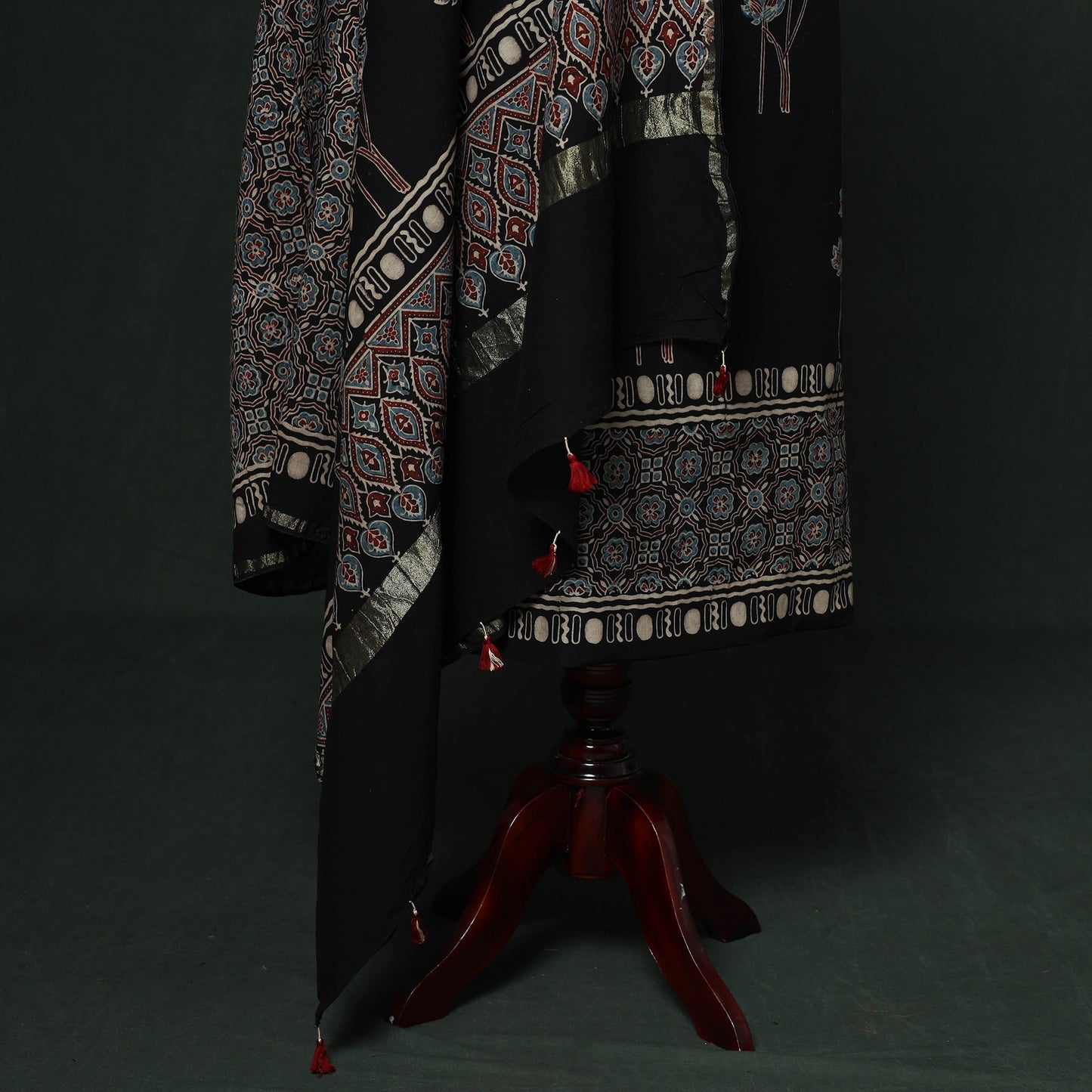 Kutch hand block ajrakh print natural dyed chanderi silk