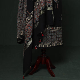 Kutch hand block ajrakh print natural dyed chanderi silk