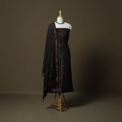 Kutch hand block ajrakh print natural dyed chanderi silk