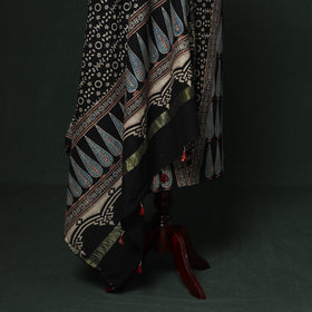 Kutch hand block ajrakh print natural dyed chanderi silk