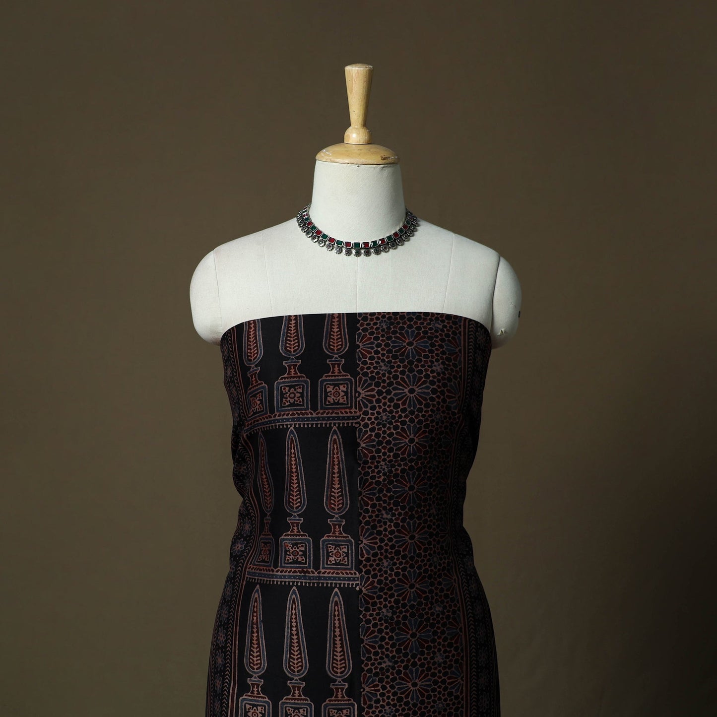 Kutch hand block ajrakh print natural dyed chanderi silk