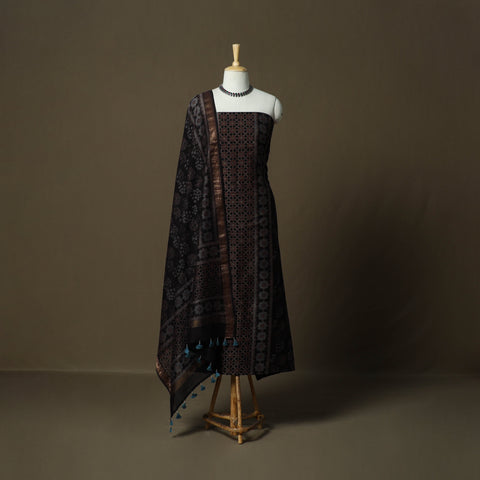 Kutch hand block ajrakh print natural dyed chanderi silk