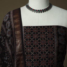 Kutch hand block ajrakh print natural dyed chanderi silk