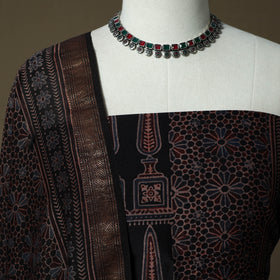 Kutch hand block ajrakh print natural dyed chanderi silk