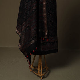 Kutch hand block ajrakh print natural dyed chanderi silk