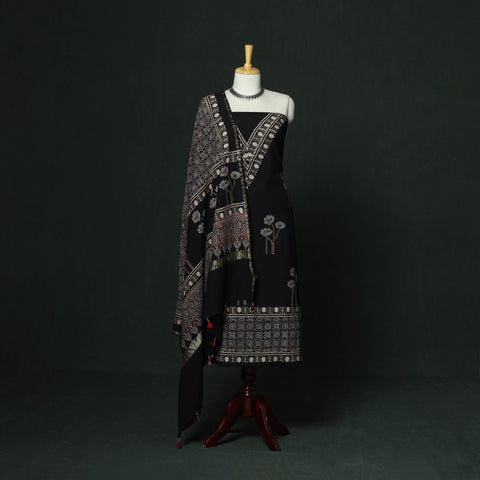 Kutch hand block ajrakh print natural dyed chanderi silk