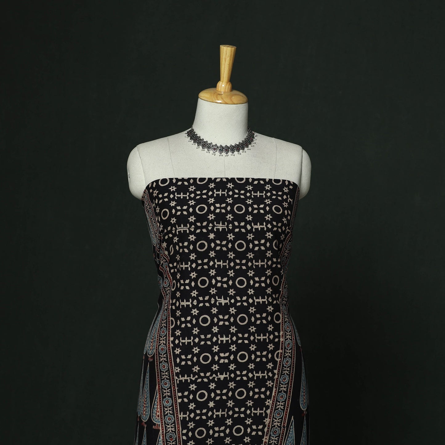Kutch hand block ajrakh print natural dyed chanderi silk