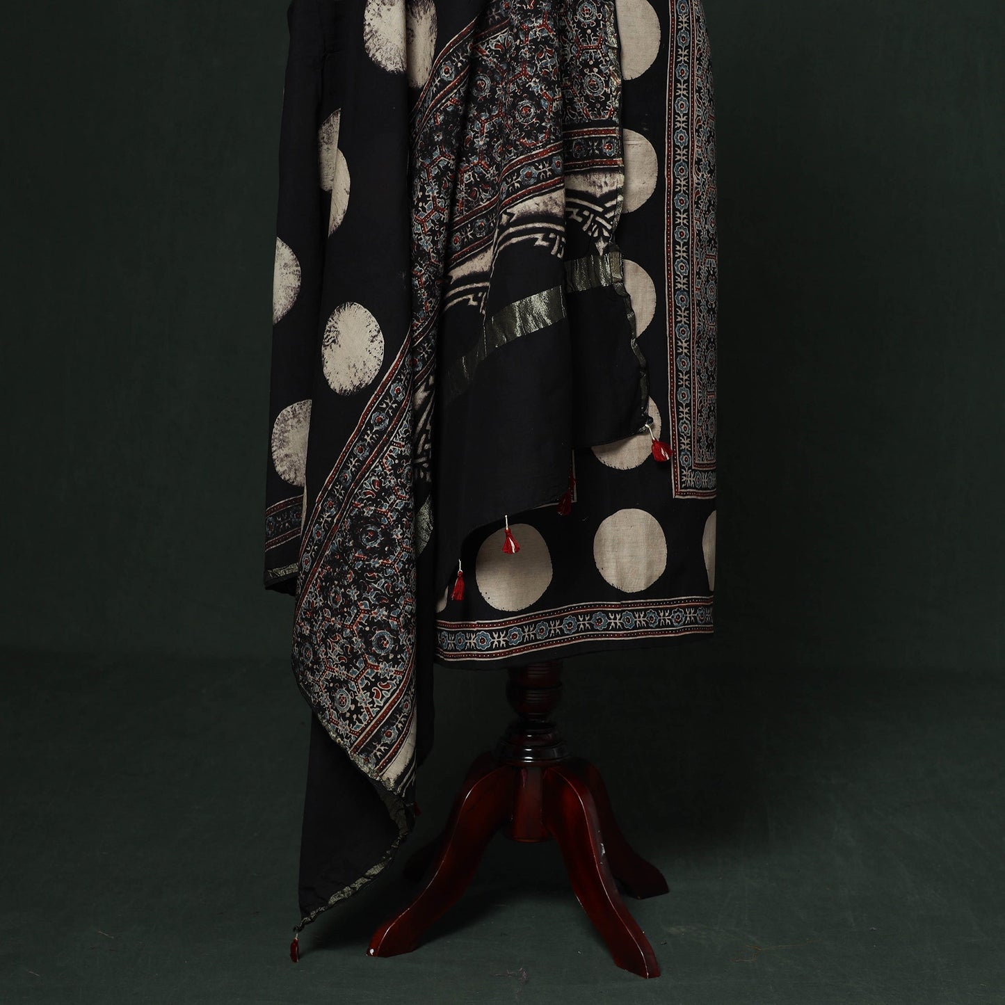 Kutch hand block ajrakh print natural dyed chanderi silk