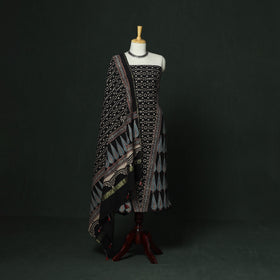 Kutch hand block ajrakh print natural dyed chanderi silk
