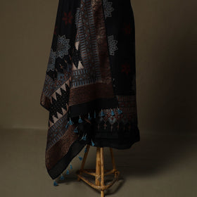Kutch hand block ajrakh print natural dyed chanderi silk