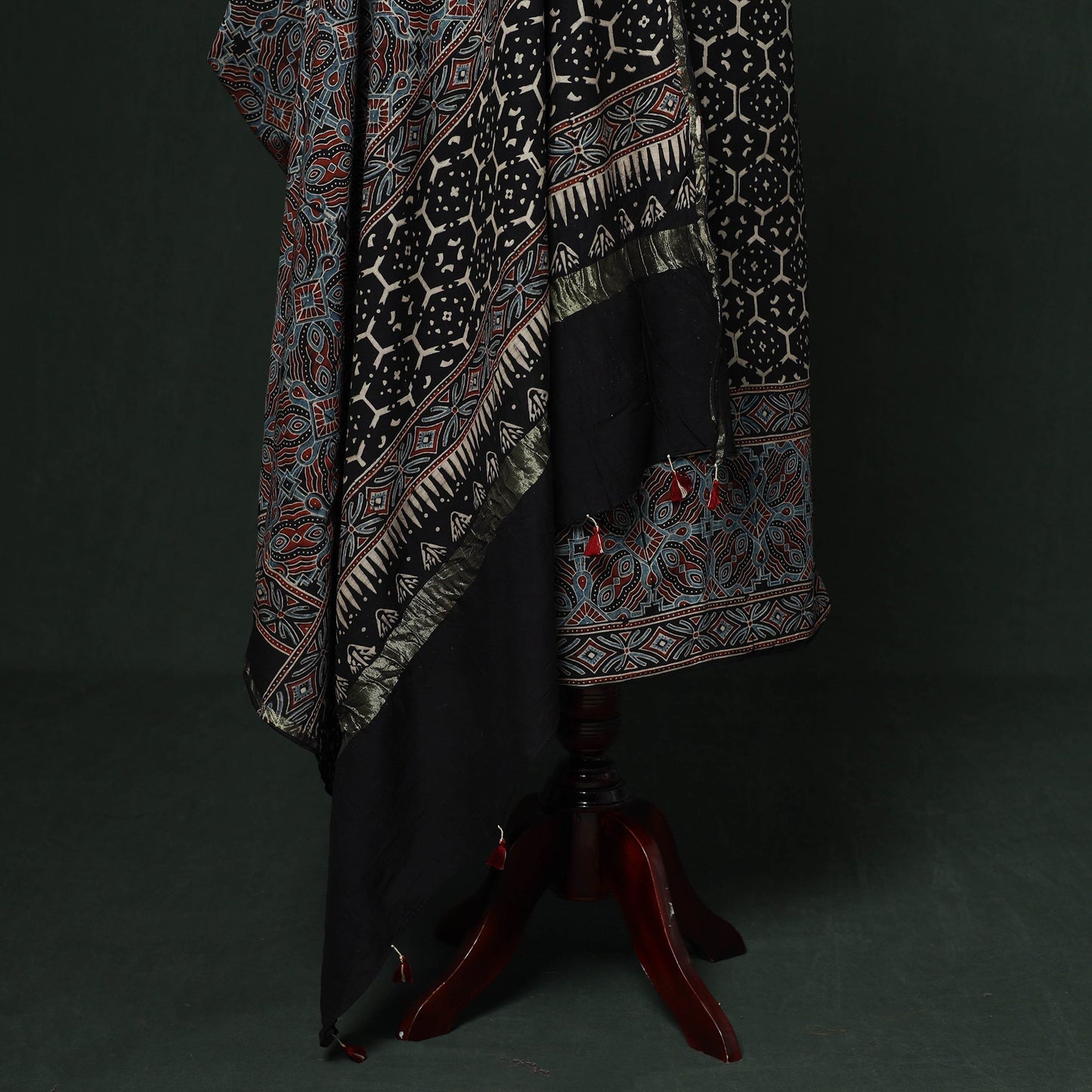 Kutch hand block ajrakh print natural dyed chanderi silk