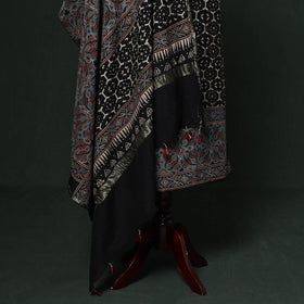 Kutch hand block ajrakh print natural dyed chanderi silk