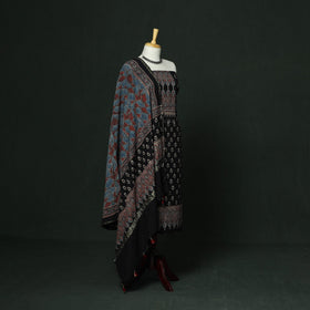 Kutch hand block ajrakh print natural dyed chanderi silk