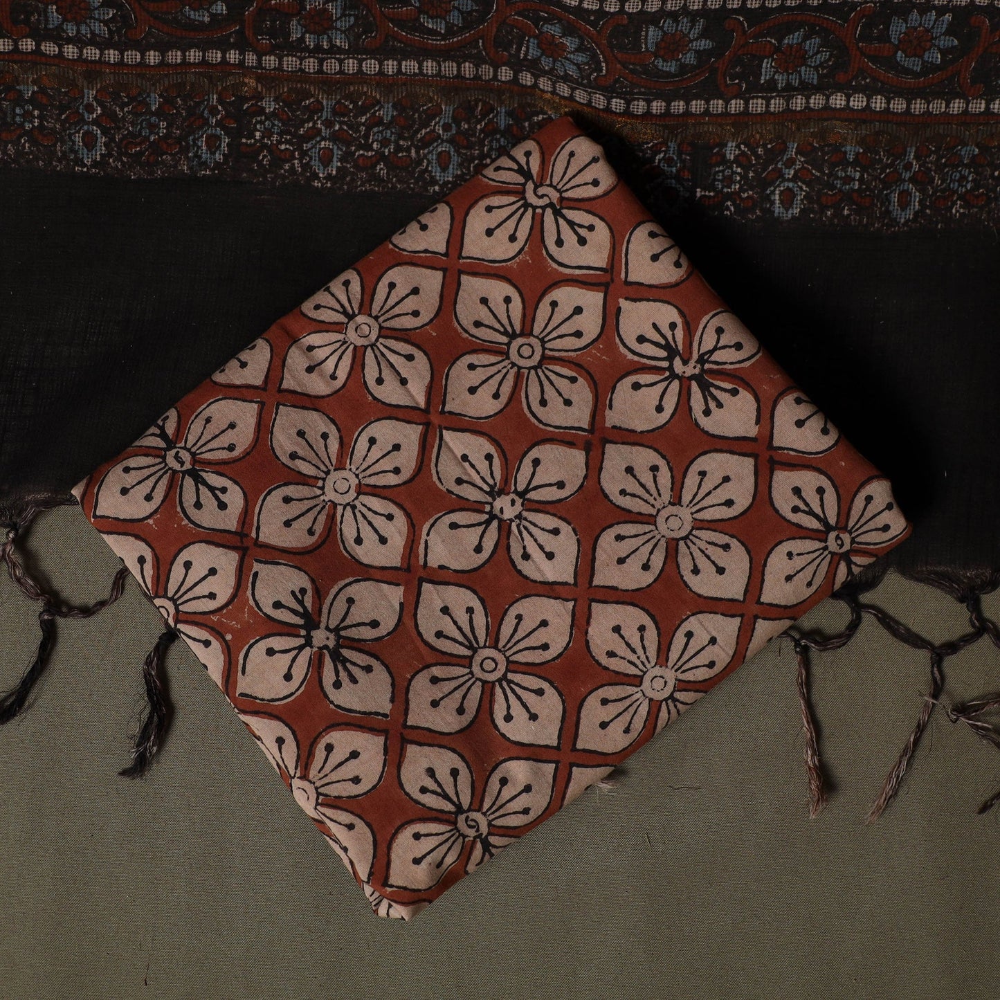 Kutch hand block ajrakh print natural dyed cotton 3pc