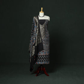 Kutch hand block ajrakh print natural dyed dola silk zari