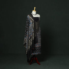 Kutch hand block ajrakh print natural dyed dola silk zari
