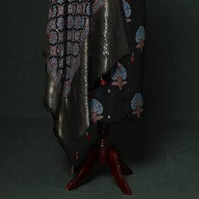Kutch hand block ajrakh print natural dyed dola silk zari