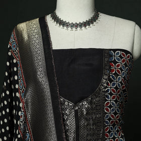 Kutch hand block ajrakh print natural dyed dola silk zari